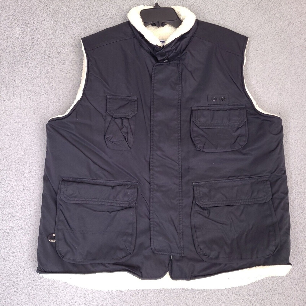 Vintage Old Navy Vest Jacket Mens Large‎ Black Sherpa Lined Y2K Full Zip